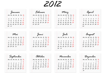 Kalender f&uuml;r 2012 in Deutsch