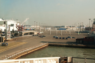 Ferry pulling away from dock