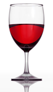 Red wine glass isolated on white background. 3d