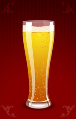 Vector illustration of a beer glass on red background