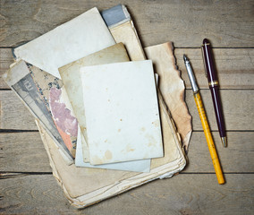 vintage notebook old papers and pens - 30221879