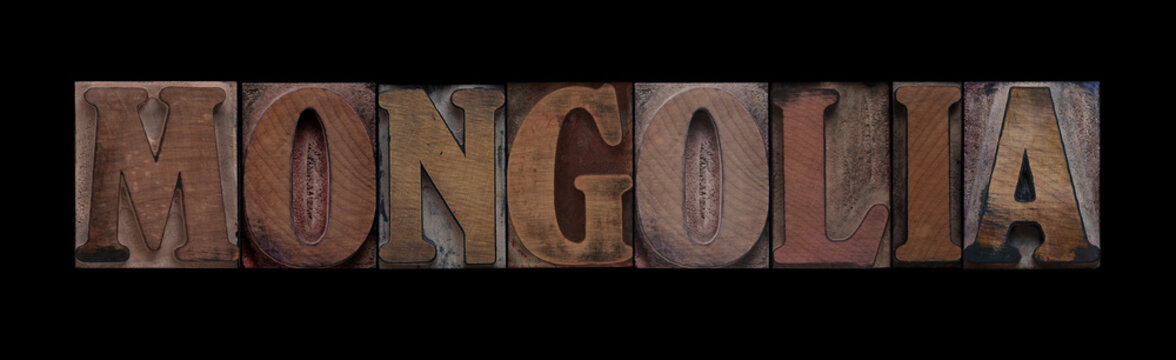 Mongolia in old wood type