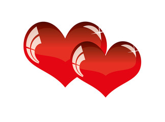 Two red hearts on white background