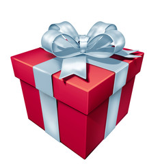 gift present with white bow red box isolated on white