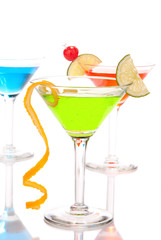 Martini Cocktails drinks green blue and red