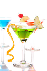 Popular Martini Cocktails drinks green blue and red