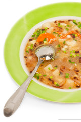 Meal in porcelain - fresh soup from vegetables