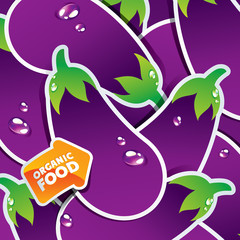 Background from eggplants with an arrow by organic food.