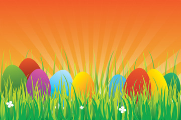 Wiese Ostereier viele orange