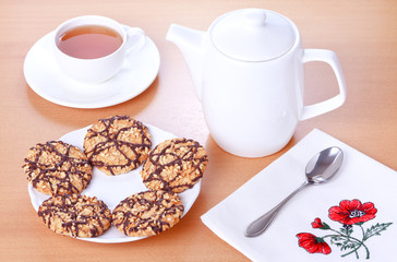 Biscuits with chocolate and peanut decoration