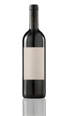 Red wine bottle isolated with blank label. Clipping path include