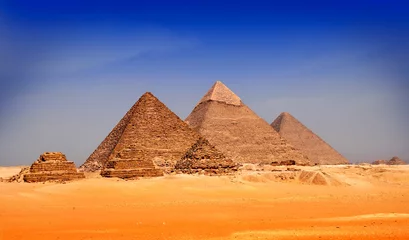 Papier Peint photo Lavable Egypte Grandes pyramides dans la vallée de Gizeh