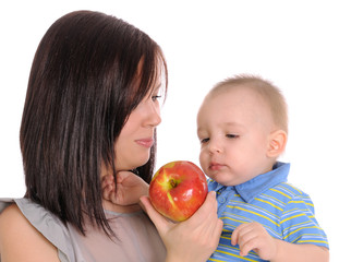 Fototapeta premium Mum, the son and an apple