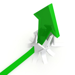 Green arrow bursts over white ones on white ground