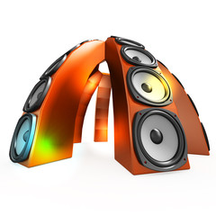 Colorful dome of speakers on white ground