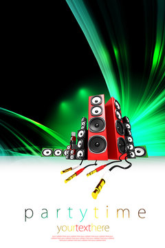 Party illustration concept with sound boxes and laser lights