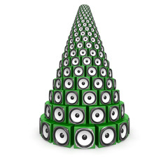 Pile of green sound boxes in christmas pine shape