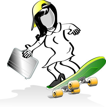 Business woman on Skateboard