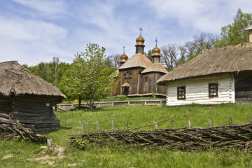 Village with wooden church