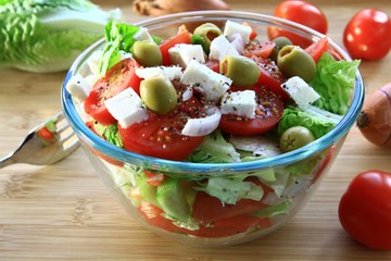 Salad with cheese and tomatoes