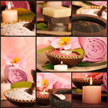 Collage Of Pink Spa Setting.