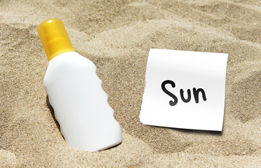 beach suncream note sun