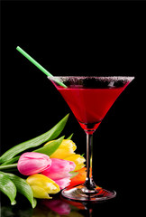 Martini glasses on black background