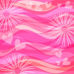 Fototapeta na wymiar Pink background with hearts and flowers