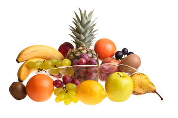 Different fruits on white isolated background