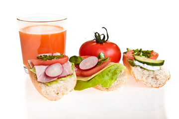Different sandwiches with vegetables and cheese isolated