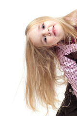 Fototapeta premium Portrait of little cute girl with long hair