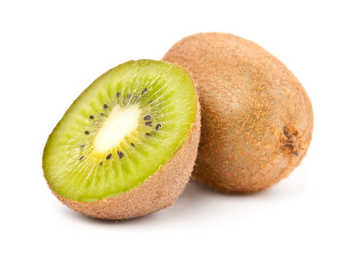 Fresh kiwi fruit closeup isolated on white