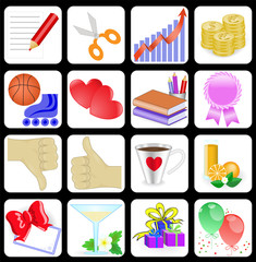 set of 16 colorful icons for web sites