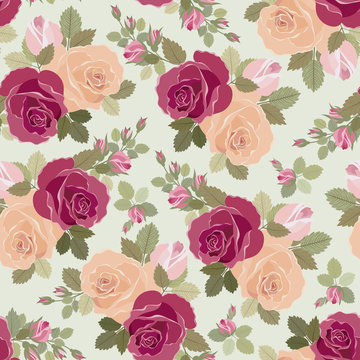 Vintage floral seamless pattern with roses