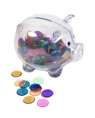 Piggy Bank Full of Colorful Chips