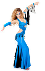 Belly Dancer in a blue stage costume
