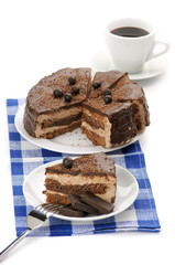 Homemade chocolate cake and coffee