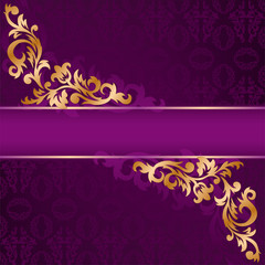 purple banner with a gold ornate ornaments