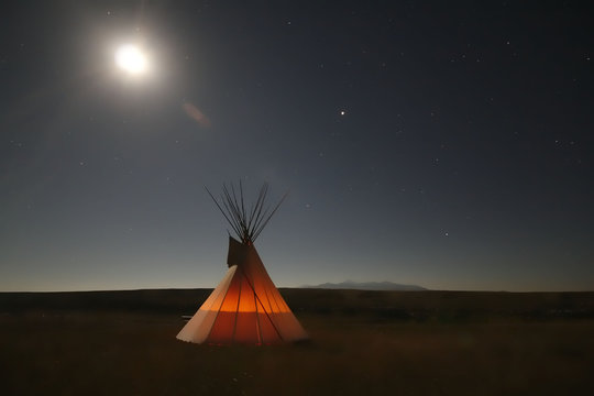 Native American Teepee at Night