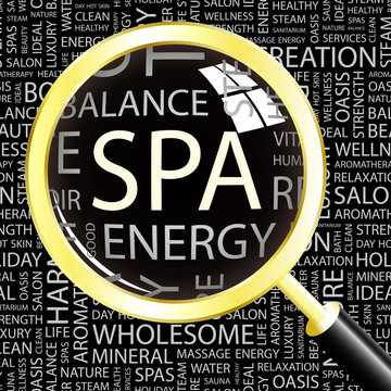 SPA. Magnifying glass over different association terms.