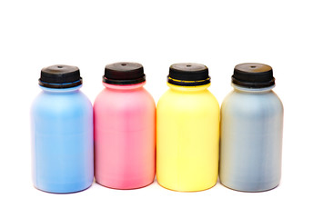 Four color bottles of a paint