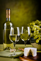 wine bottle and cheese