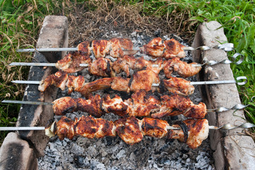 Shish kebab on bricks