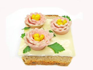 creative vegetable sandwich with cheese and ham