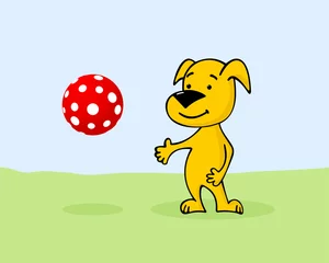 Photo sur Plexiglas Chiens chien de dessin animé jouant avec un ballon