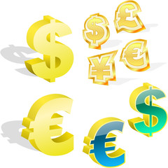 Dollar and euro icons. Vector illustration.