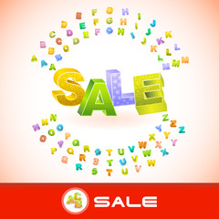 SALE. Vector 3d illustration with colored alphabet.