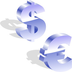 Vector dollar and euro. 3d illustration.