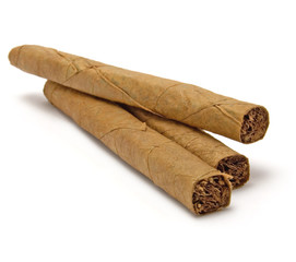 Three cigar stack macro closeup, isolated cigars and shadow