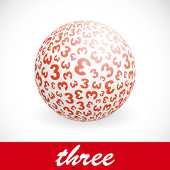 THREE. Globe with number mix. Vector illustration.